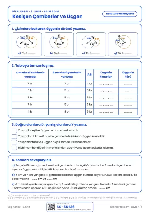 Çember Çiftinden Üçgen İnşası Bilgi Kartı – 5. Sınıf (PDF) 4. sayfa