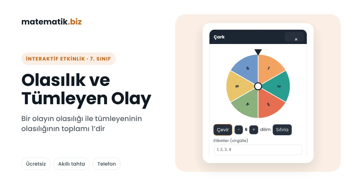 7. Sınıf Olasılık ve Tümleyen Olay (İnteraktif Etkinlik)